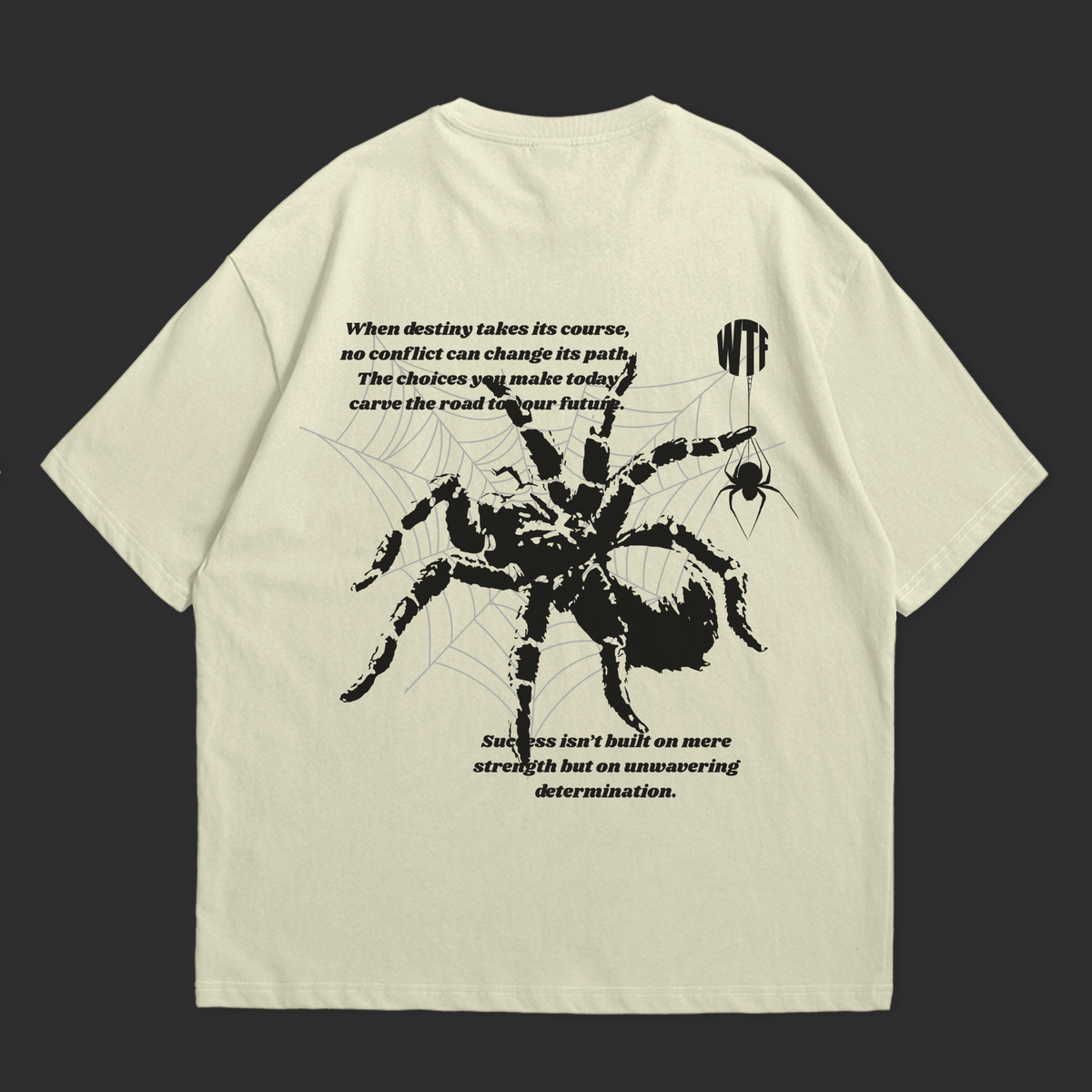 WHAT THE FATE Oversize Spider Web Graphic T-Shirt with Inspirational Quote Design on Back