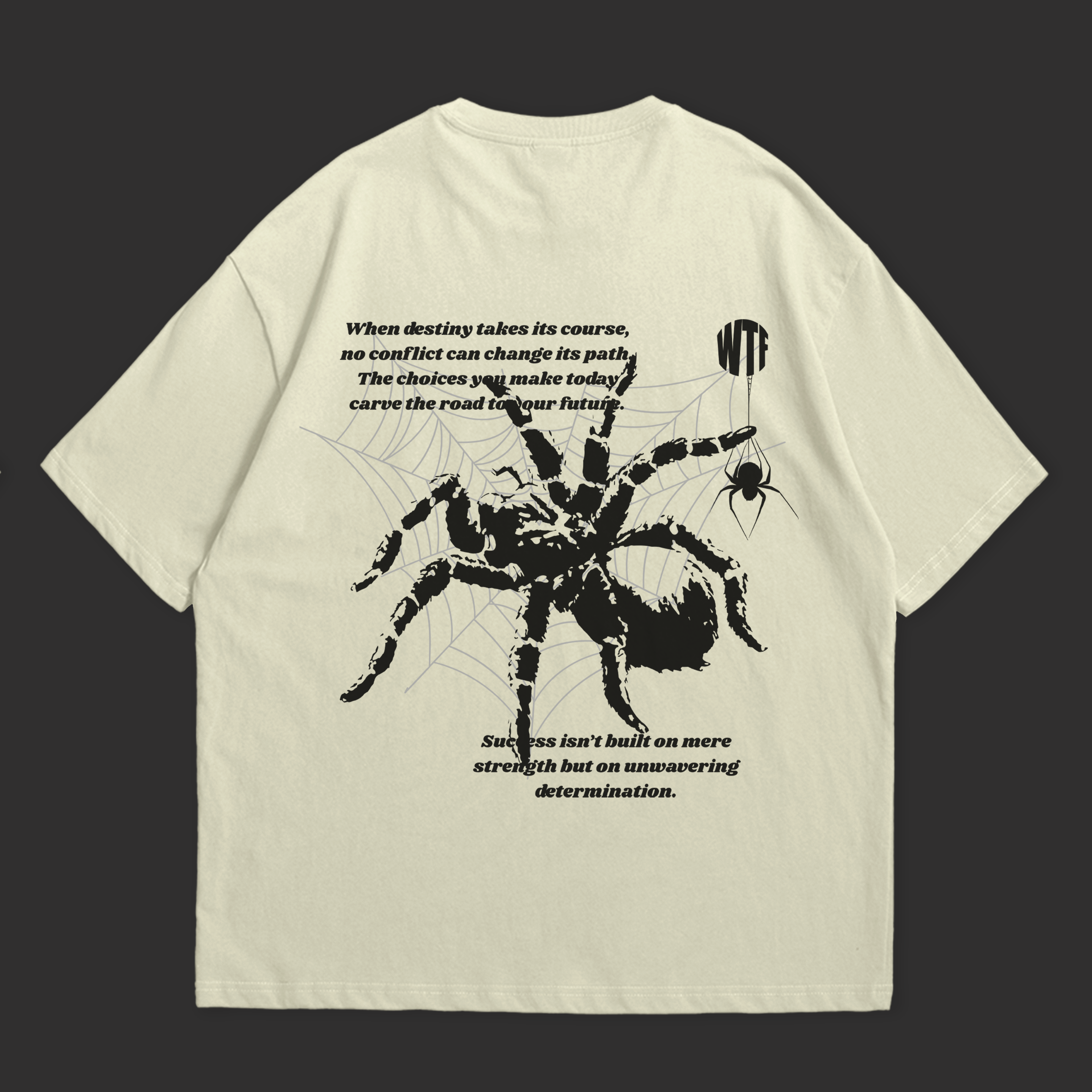 WHAT THE FATE Oversize Spider Web Graphic T-Shirt with Inspirational Quote Design on Back