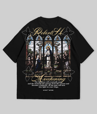 Oversize vintage tee shirts by WHAT THE FATE featuring a unique stained glass design and inspirational text