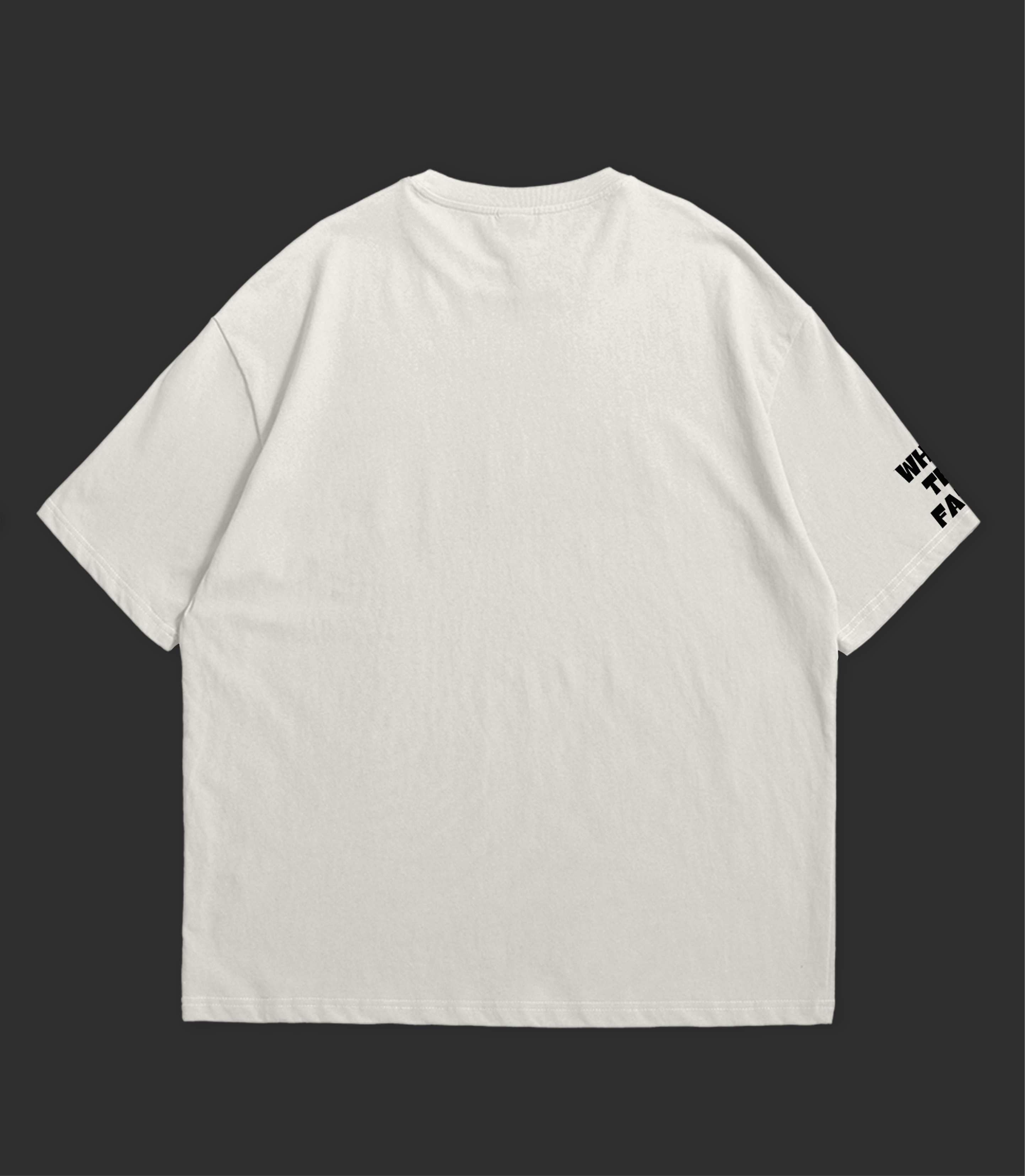 Back view of WHAT THE FATE water lilies oversize tee in light color with printed sleeve detail