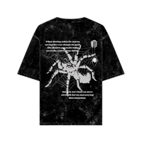 WHAT THE FATE oversized Web of Fate graphic tee featuring a spider design and motivational text