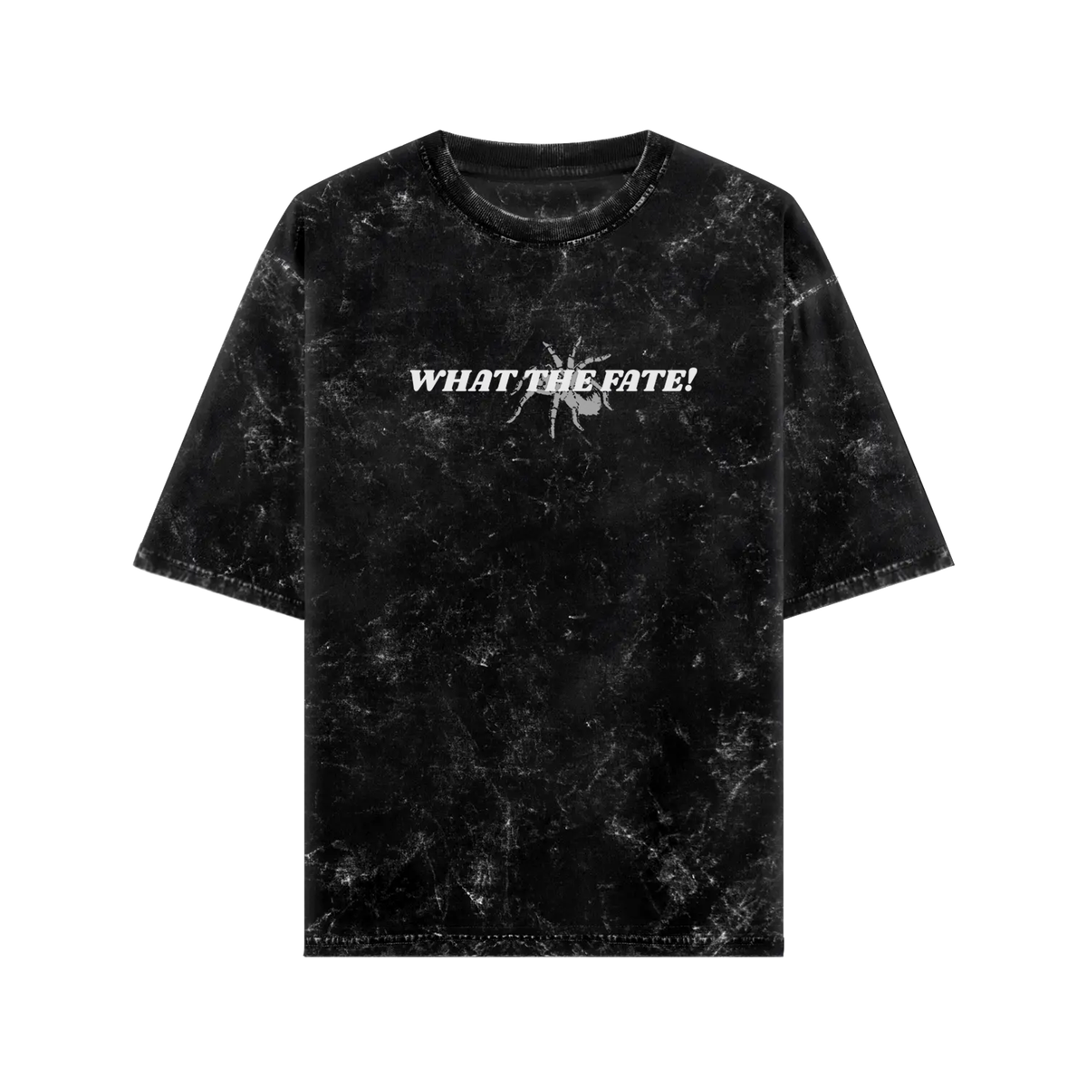 Black oversized Web of Fate graphic tee by WHAT THE FATE featuring a unique distressed design