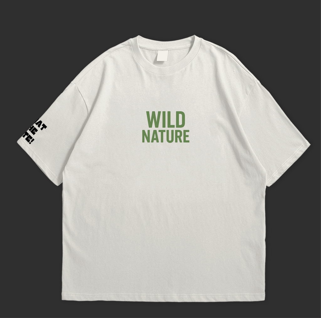 Wild Nature Oversized T-Shirt in light color with bold green text design
