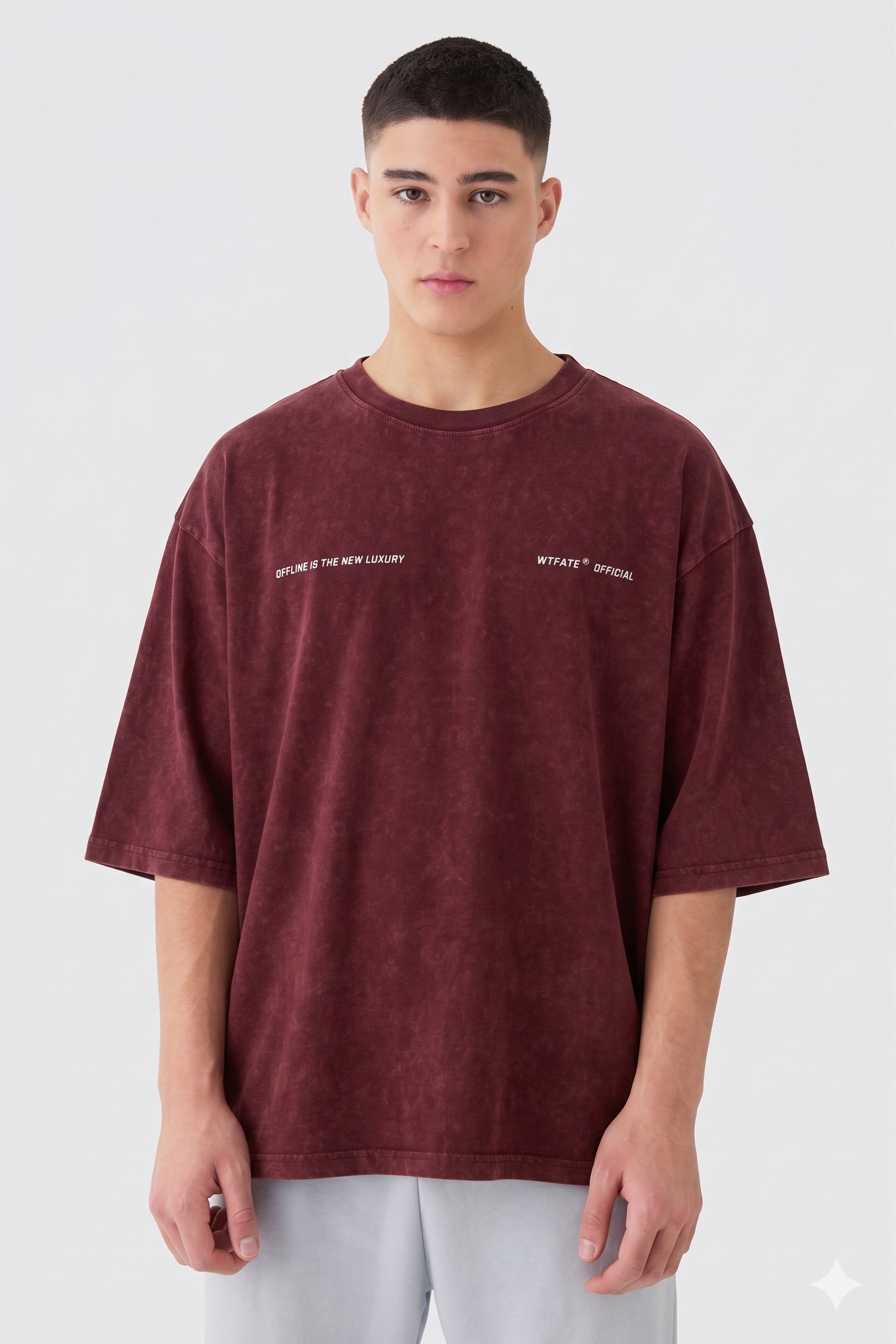WHAT THE FATE Oversized T-Shirt in Burgundy with Unique Logo Prints for a Trendy Look