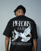 Pigeons of Fate cotton tee featuring bold graphic print of white pigeons on a black background