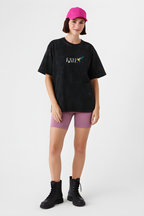 Oversize black Soar With Fate graphic tee with colorful design, perfect for casual wear.