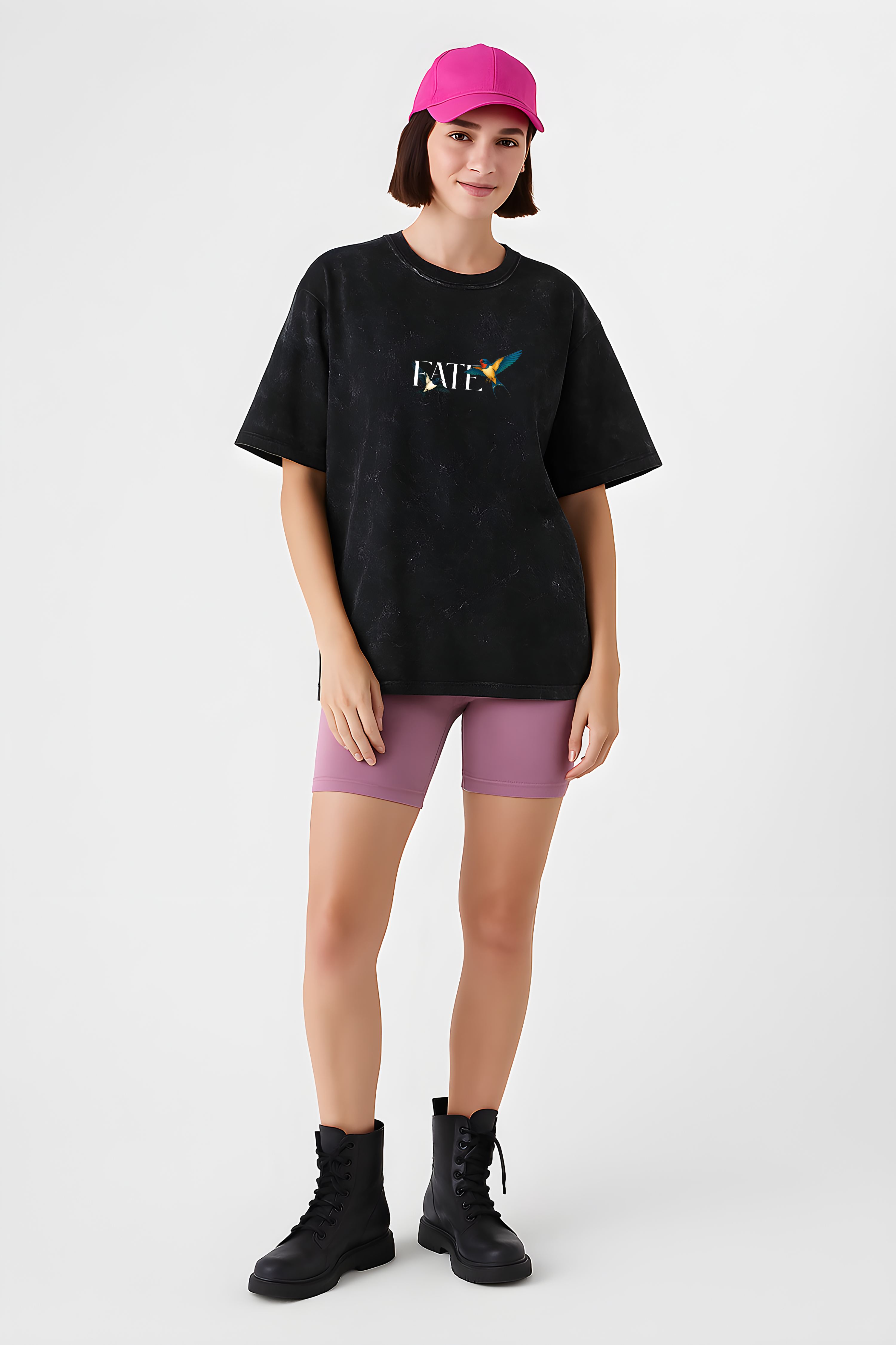 Oversize black Soar With Fate graphic tee with colorful design, perfect for casual wear.