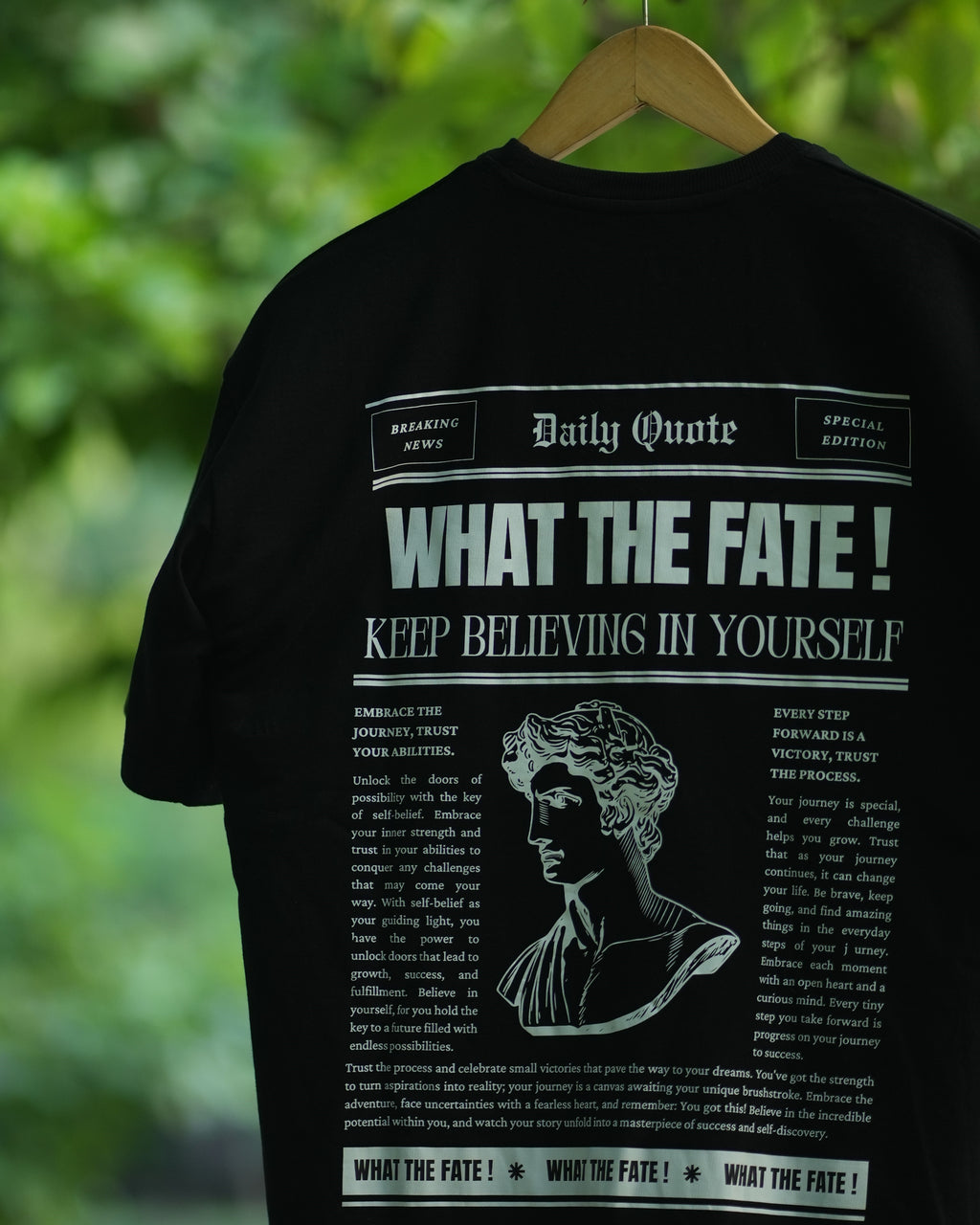 WHAT THE FATE! Oversized Premium Heavy Fabric Cotton Tee with Inspirational Quote and Bold Graphics