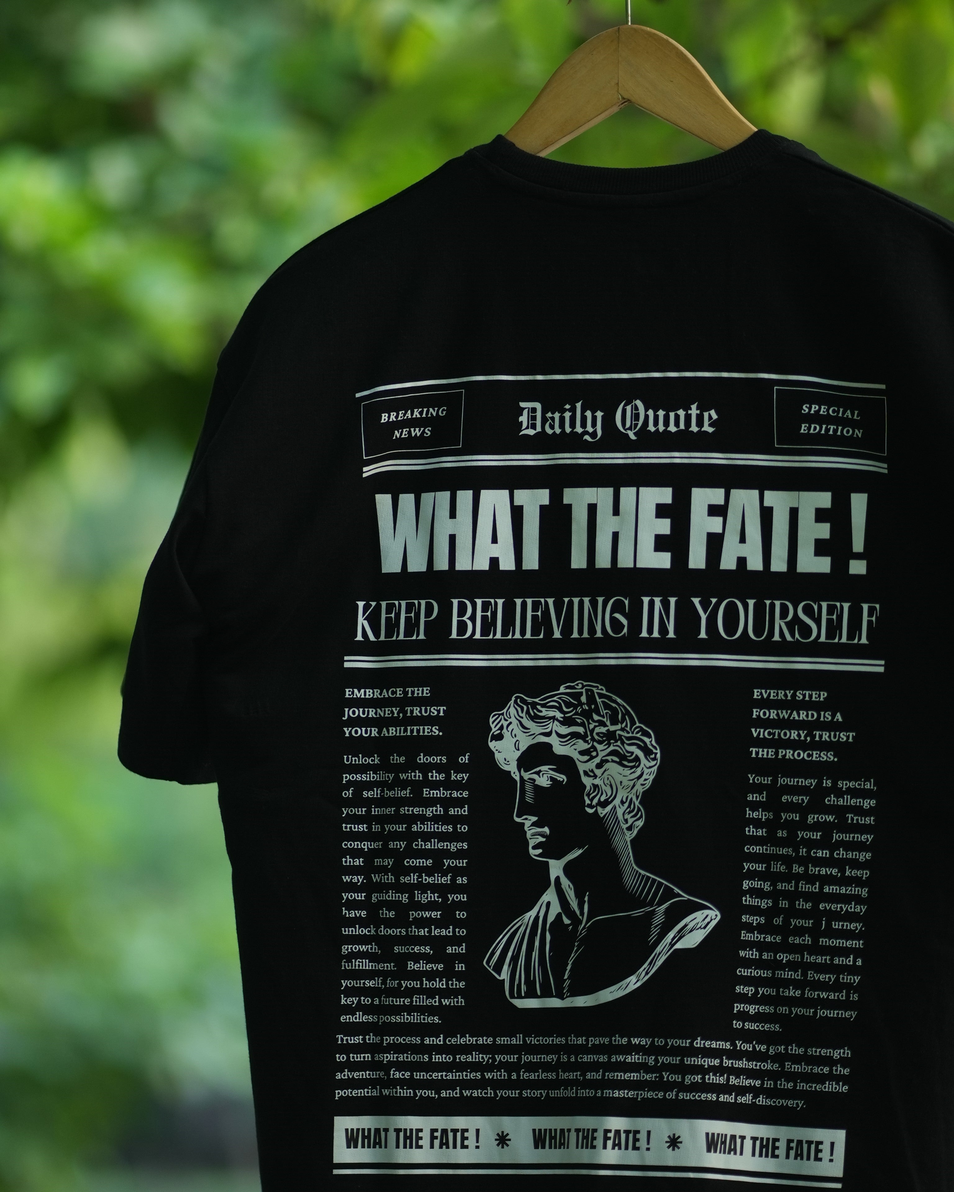 WHAT THE FATE! Oversized Premium Heavy Fabric Cotton Tee with Inspirational Quote and Bold Graphics
